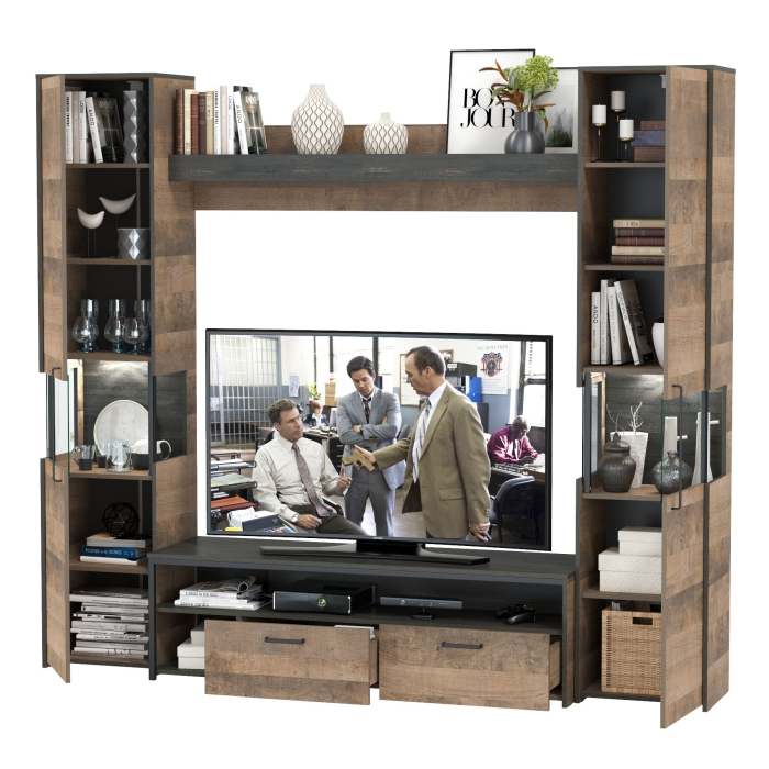 Стенки для гостиной, Индустриальная гостиная в стиле лофт с подсветкой Трувор № 17