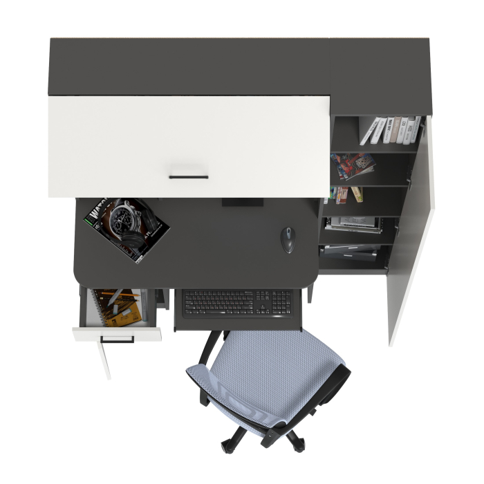 Прямые компьютерные столы, Комплект из компьютерного кресла и компьютерного стола Aльфа кресло серое