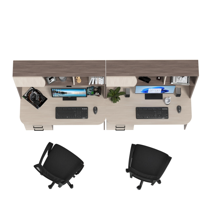 Прямые компьютерные столы, Комплект из двух рабочих столов Сигма и двух компьютерных кресел чёрных