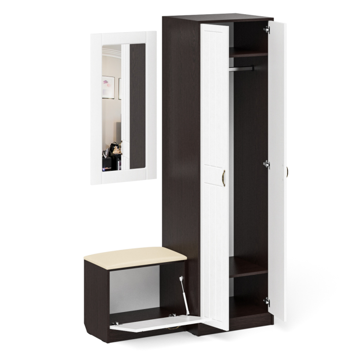 Прихожие, Шкаф две двери с обувницей и зеркалом П-6 № 11 МДФ фрезеровка прованс