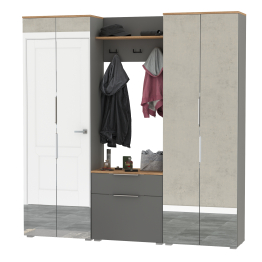 Два шкафа для одежды с зеркалами и обувницей с вешалкой с полкой Октава