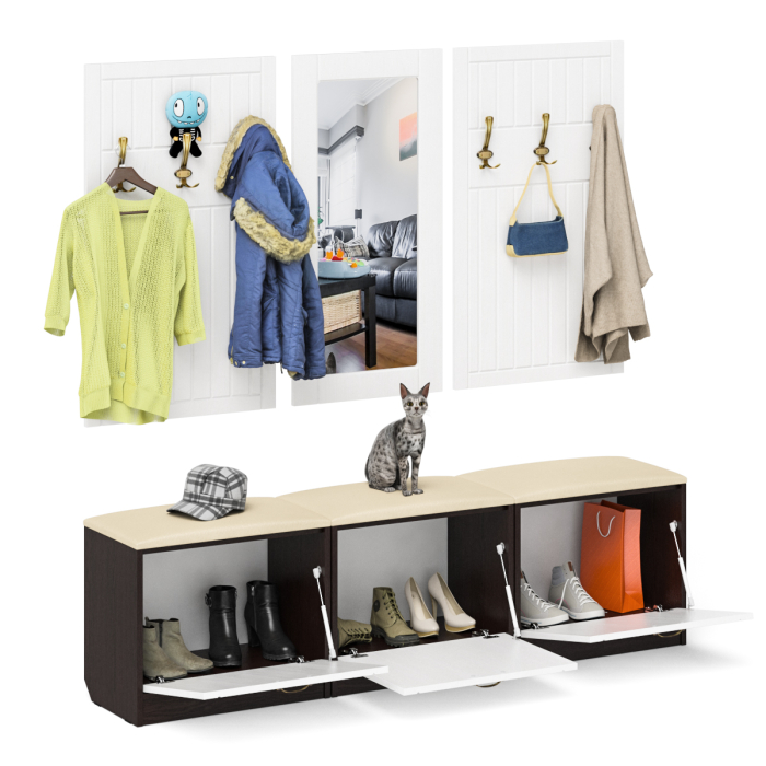 Прихожие, Набор мебели для прихожей из обувниц зеркала и вешалок П-6 № 03 МДФ фрезеровка прованс