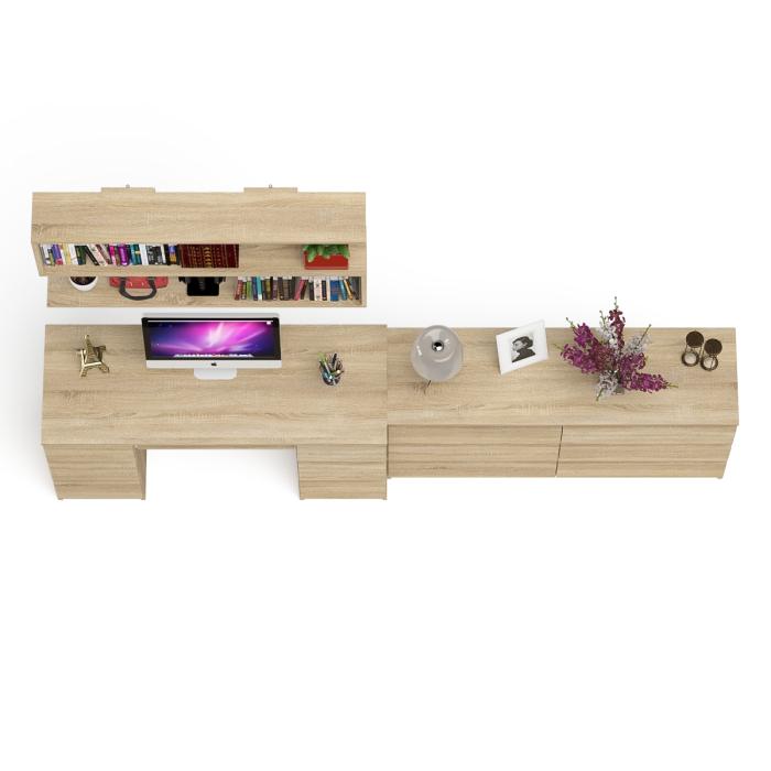 Домашние кабинеты, Стол компьютерный ящики слева и справа Мори МС-2 с комодом и полкой навесной