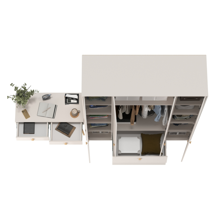 Спальные гарнитуры, Комплект в спальню из шкафа четыре двери и стола с ящиками Афина