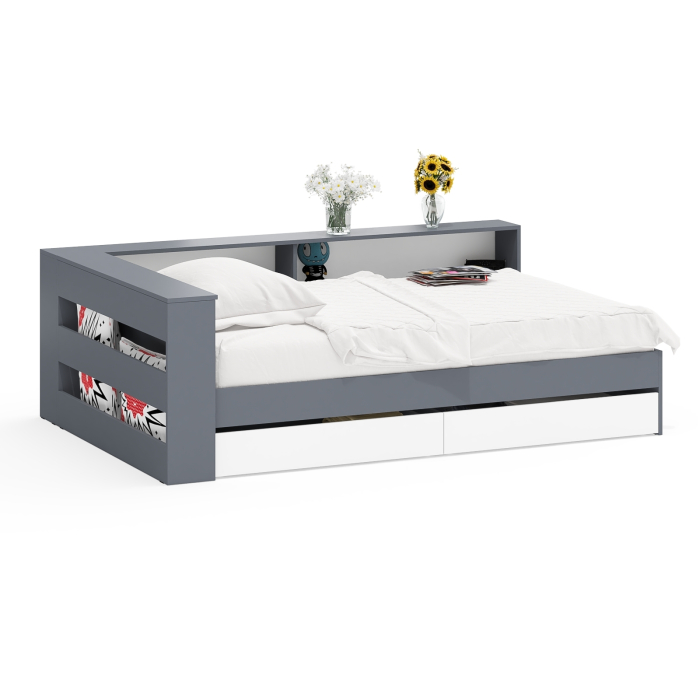 Кровати 120 см, Ксения 1200 кровать с ящиками, ящиком для белья и прикроватным блоком для вещей