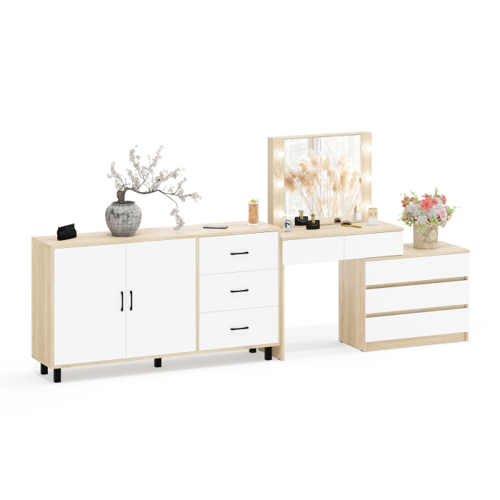 С зеркалом, Туалетный столик-трансформер с подсветкой и зеркалом 110 и комод-тумба 123-1604