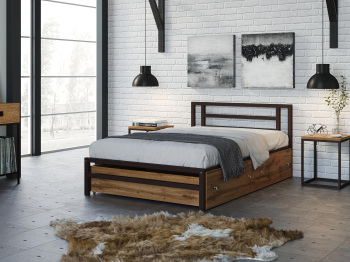 Полутороспальная кровать Титан 120 ящики дуб крафт табак