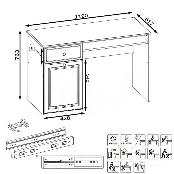 Письменные столы, Стол письменный Роуз 12.148 белый(тиснение Поры дерева)/ясень ваниль