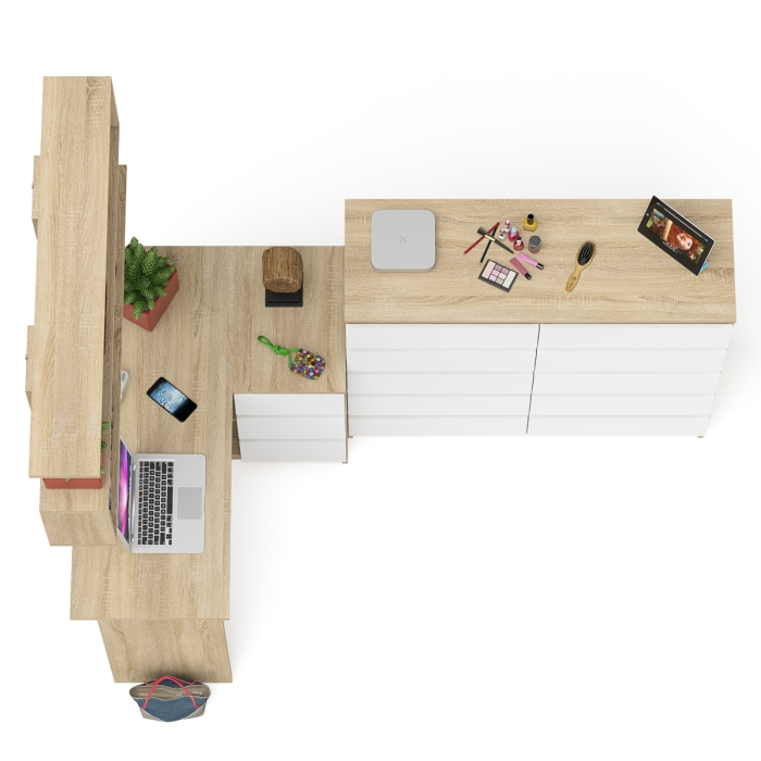 Домашние кабинеты, Набор мебели из углового компьютерного стола Мори МС-16 правого с книжной полкой и комода МК1200.10