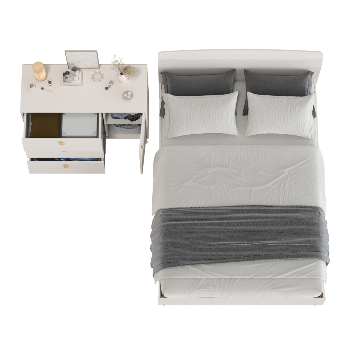 Спальные гарнитуры, Комод на красивых ножках с тремя ящиками и дверкой и кровать Афина 1400 двуспальная