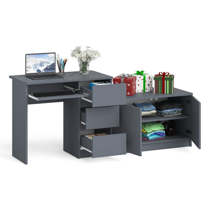 Прямые компьютерные столы, Тумба Мори МА900.1 и стол компьютерный МС-6 ящики справа