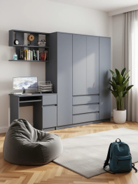 Стол компьютерный с тумбой справа с большим шкафом Мори МШ1600.1 и полкой открытой