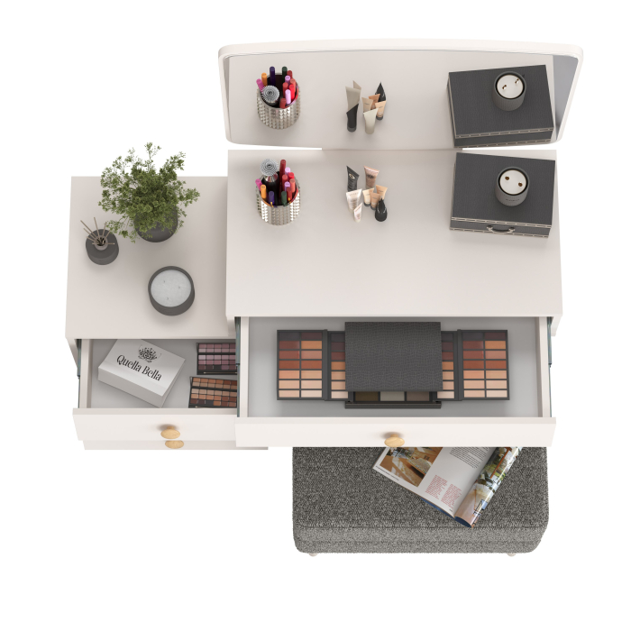 С зеркалом, Женское трюмо для спальни Афина и банкетка на ножках Тифани