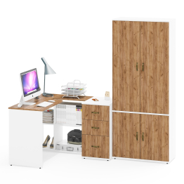 Тумбочка для бумаг три ящика Лидер-8 и стол с бельевым шкафом 20Б