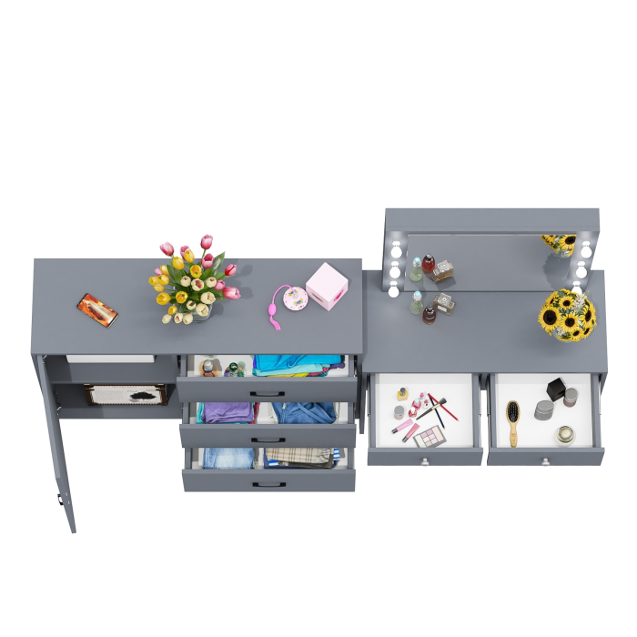 Туалетные столики, Стол туалетный для спальни с лампочками СТ-5 и тумба-комод 122-1204