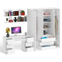 Большой 4-х дверный шкаф-комод Мори МШ1600.1 и стол с верхней навесной полкой