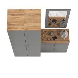 Тумба для обуви с зеркалом и два шкаф-пенала с полками Остин