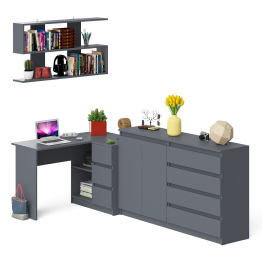 Тумба-комод МК1600.1 Мори с навесной книжной полкой и угловой компьютерный стол МС-16 правый