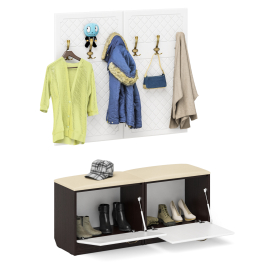 Две обувницы с мягким сиденьем с двумя вешалками для одежды П-6 МДФ фрезеровка ромб