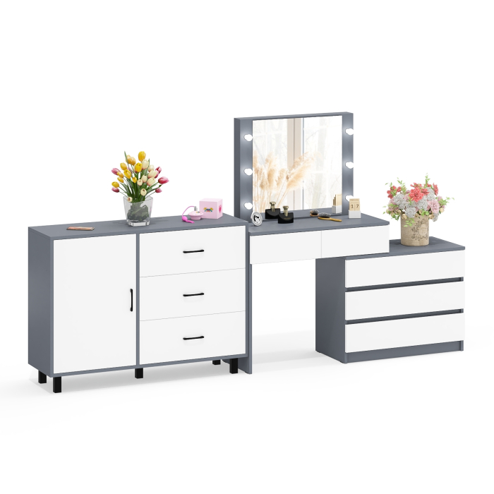 Туалетные столики, Угловой туалетный столик с подсветкой 110 и тумба-комод дверка и 3 ящика 122-1204