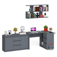 Домашние кабинеты, Стол компьютерный угловой МС-16 правый с навесной полкой и тумбой МК-1200.3 Мори