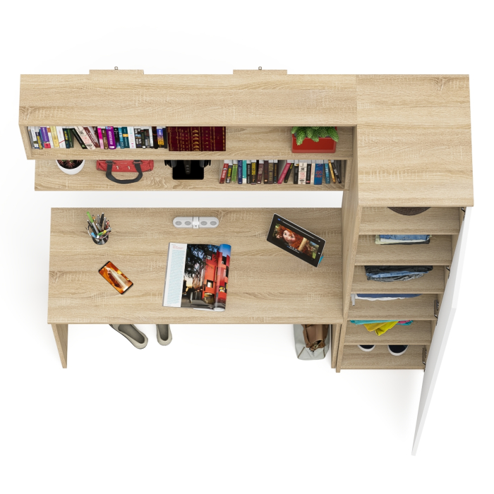 Прямые компьютерные столы, Пенал высокий с дверкой с письменным столом Мори МСП1200.1 и открытой навесной полкой