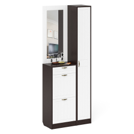 Высокая обувница с зеркалом и пеналом П-6 № 23 МДФ фрезеровка прованс