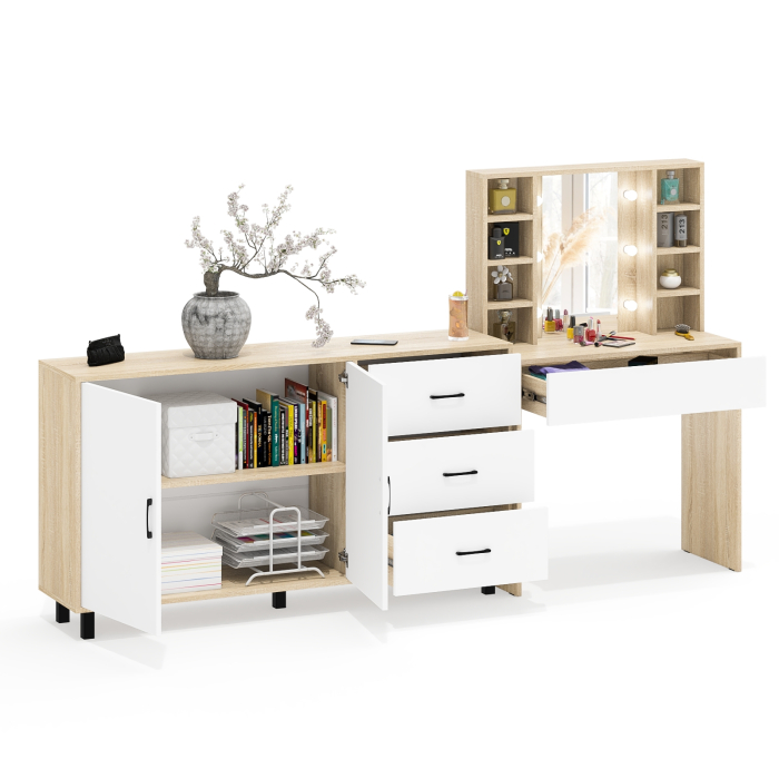 С зеркалом, Косметический cтол с подсветкой и ящиком 115 и комод 123-1604