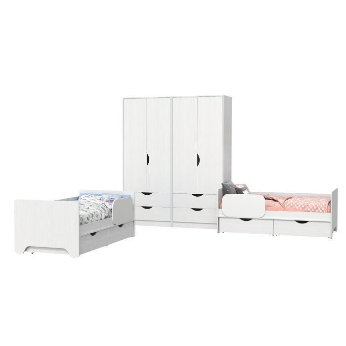 Для девочек, Набор мебели в детскую для двоих детей Уна из двух кроватей с ящиками и двух шкафов-комодов для одежды