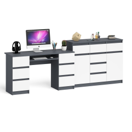 Двухтумбовый стол компьютерный МС-2 с ящиками и тумба-комод МК1200.4 Мори