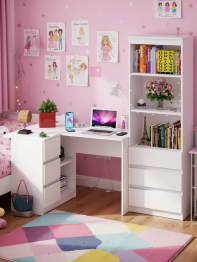 Стеллаж-комод Мори МСТ600 3 ящика и стол угловой компьютерный МС-16 левый