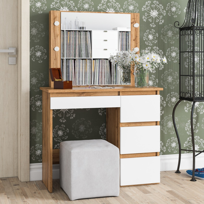 С зеркалом, Стол косметический с подсветкой Сура