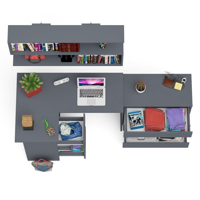 Домашние кабинеты, Комод на три ящика Мори МК800.1 с компьютерным столом для работы левый и открытой полкой