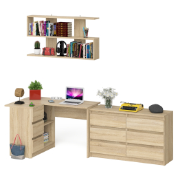 Стол компьютерный угловой МС-16 левый Мори с полкой для книг и широким комодом