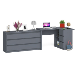 Комод широкий Мори МК1380 6-ть ящиков и стол угловой компьютерный Мори МС-16 правый