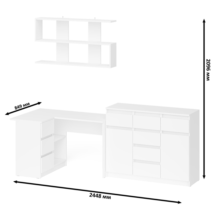 Домашние кабинеты, Стол компьютерный угловой Мори МС-16 левый с комодом МК1200.4 и навесной открытой полкой 1200