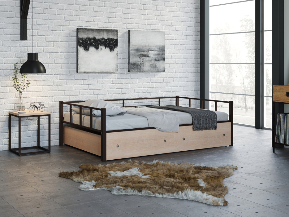 Кровати 120 см, Односпальная кровать Арга 120 ящики дуб молочный