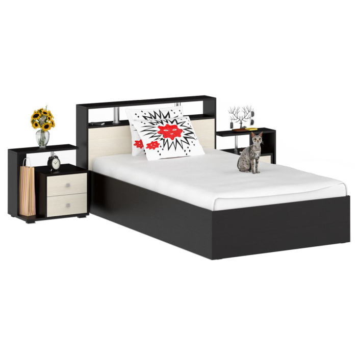 Спальные гарнитуры, Кровать Камелия 1200 с двумя прикроватными тумбами