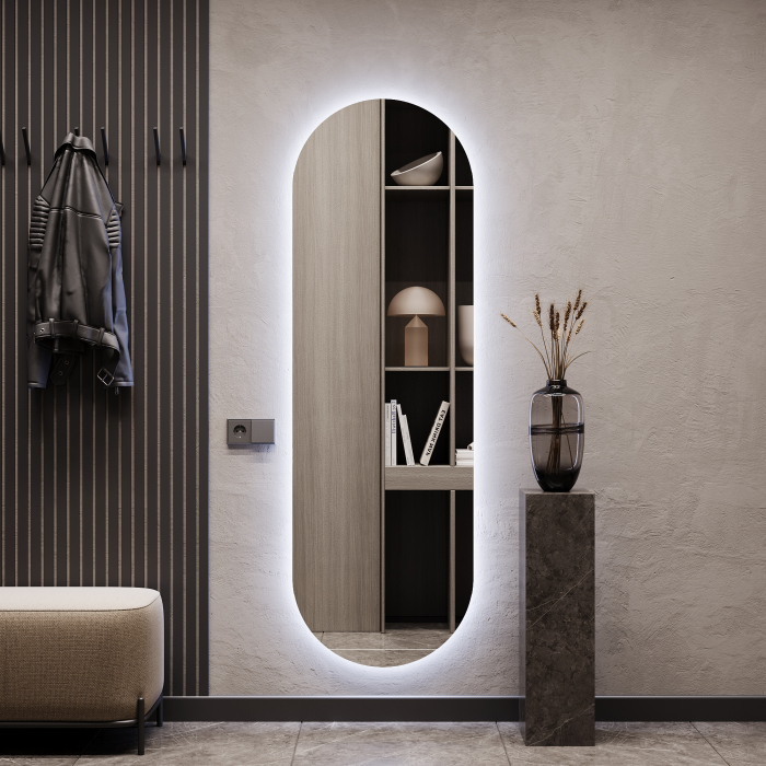 Зеркала в спальню, Зеркало с холодной подсветкой GENGLASS NOLVIS NF LED L, с проводом 56х176 см