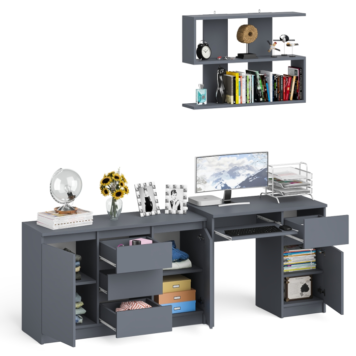 Домашние кабинеты, Компьютерный стол МС-1 тумба справа с комодом-тумбой и верхней открытой полкой