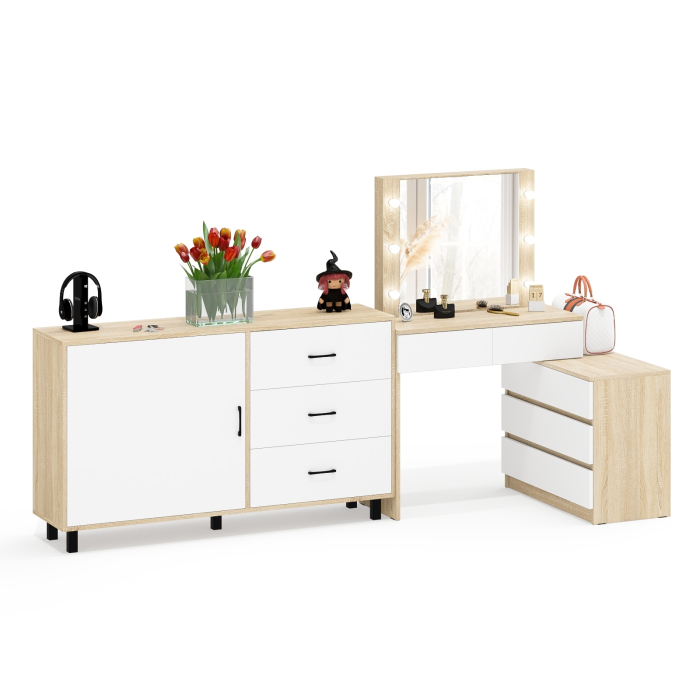 Туалетные столики, Стол-трансформер косметический с подсветкой 110 и комод-тумба три ящика 122-1504