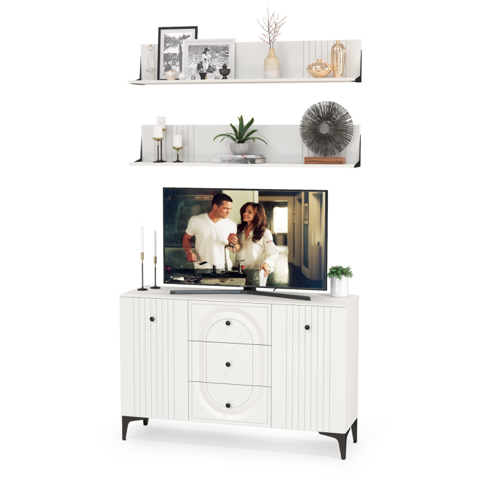 Стенки для гостиной, ТВ-тумба-Комод Валенсия 13.309 с двумя навесными полками № 89