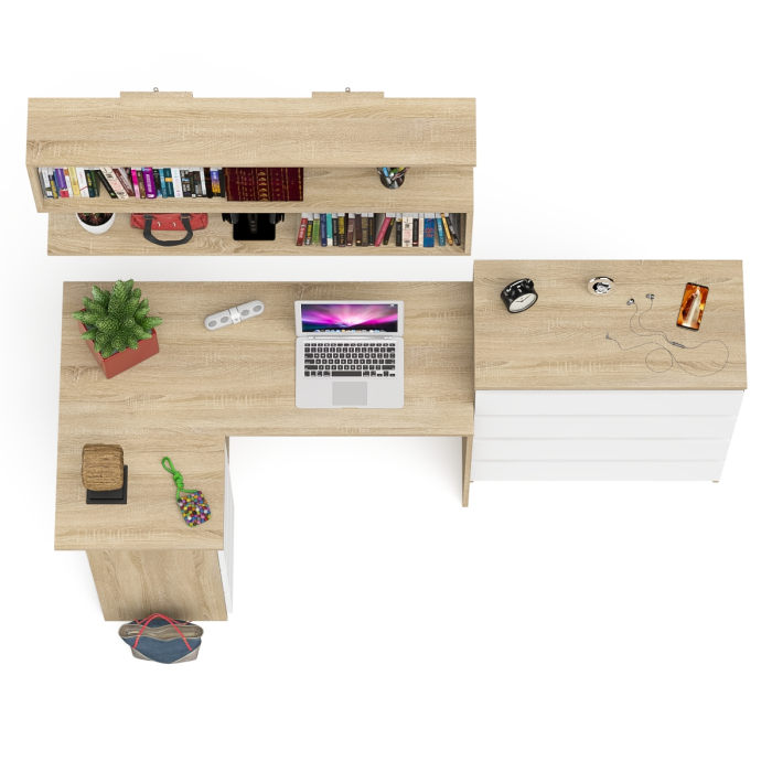 Домашние кабинеты, Стол компьютерный Мори МС-16 с тремя ящиками слева с книжной полкой на 1200 и комод на 4-ре ящика