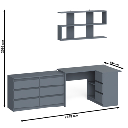Стол угловой компьютерный Мори МС-16 правый с книжной полкой и комодом на шесть ящиков