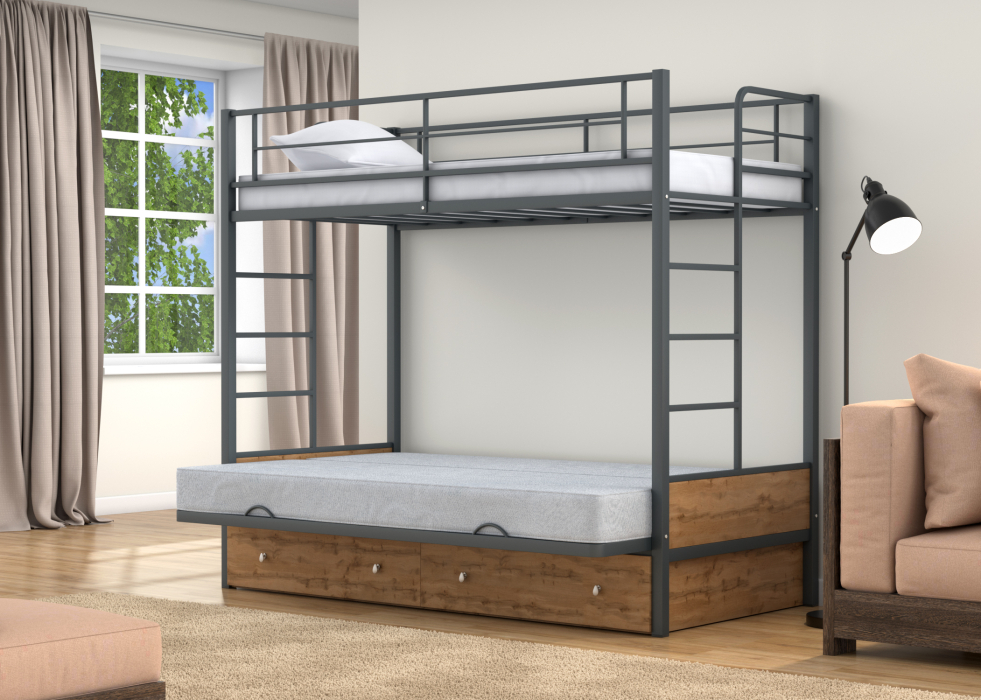 Для подростков, Двухъярусная кровать-диван Дакар 1 ящики Дуб ватан