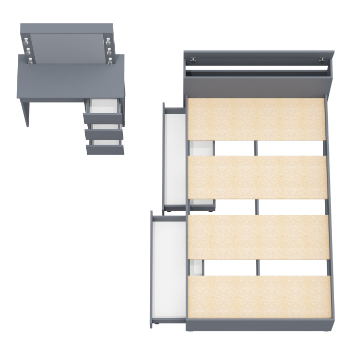 Спальные гарнитуры, Кровать с ящиками полутораспальная Ксения 1200 и туалетный столик с подсветкой Сура