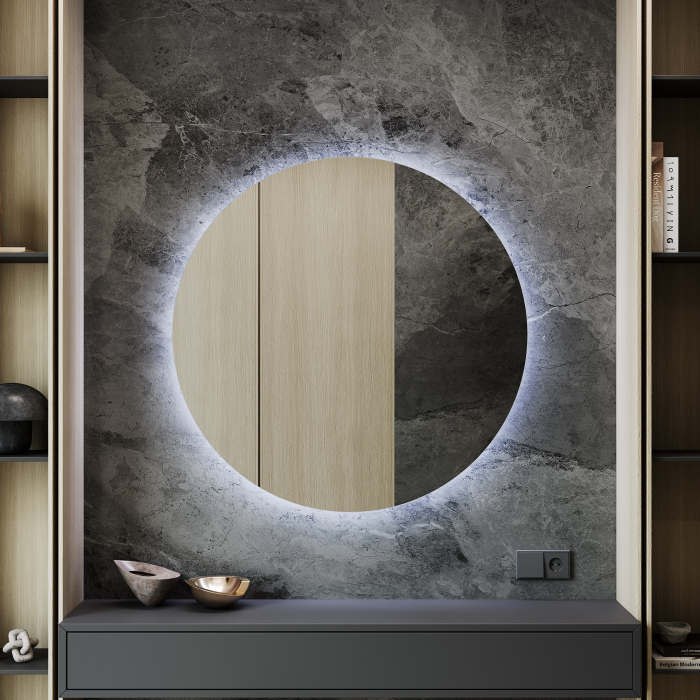 Зеркала в спальню, Зеркало с холодной подсветкой GENGLASS RAUNTEL NF LED L, с сенсорным выключателем 100х100 см