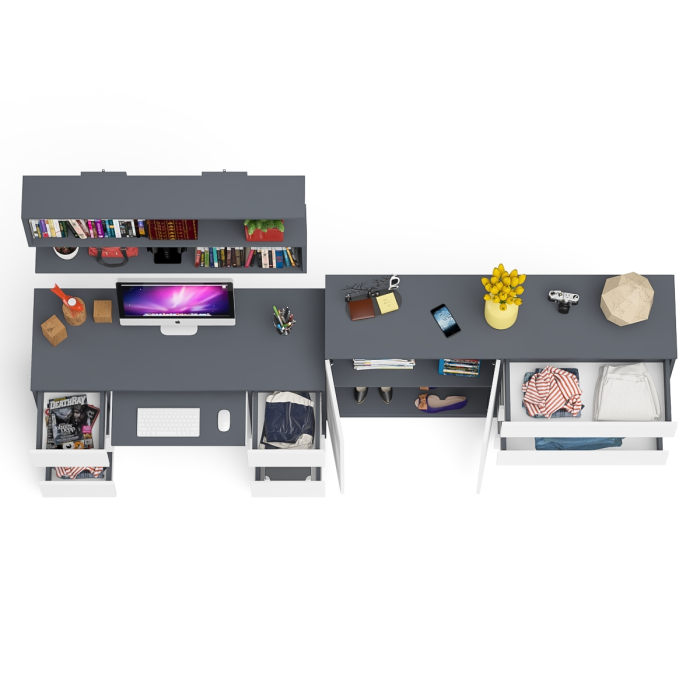 Домашние кабинеты, Стол для работы Мори МС-2 с книжной полкой на 1200 и комодом-тумбой МК1600.1