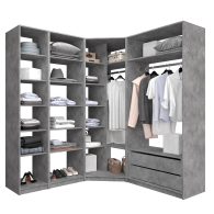 Гардеробные, Угловая гардеробная система с полками и модулем MOD_COMPL_UG