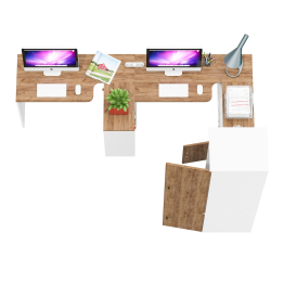 Место для работы для двоих из столов с пеналом для одежды с полкой и тумбой Лидер-8 МД 3.19